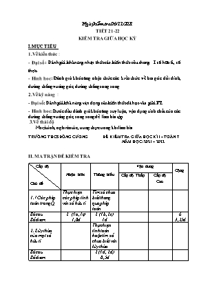 Đề kiểm tra giữa học kỳ 1 môn Toán Lớp 7 - Năm học 2021-2022